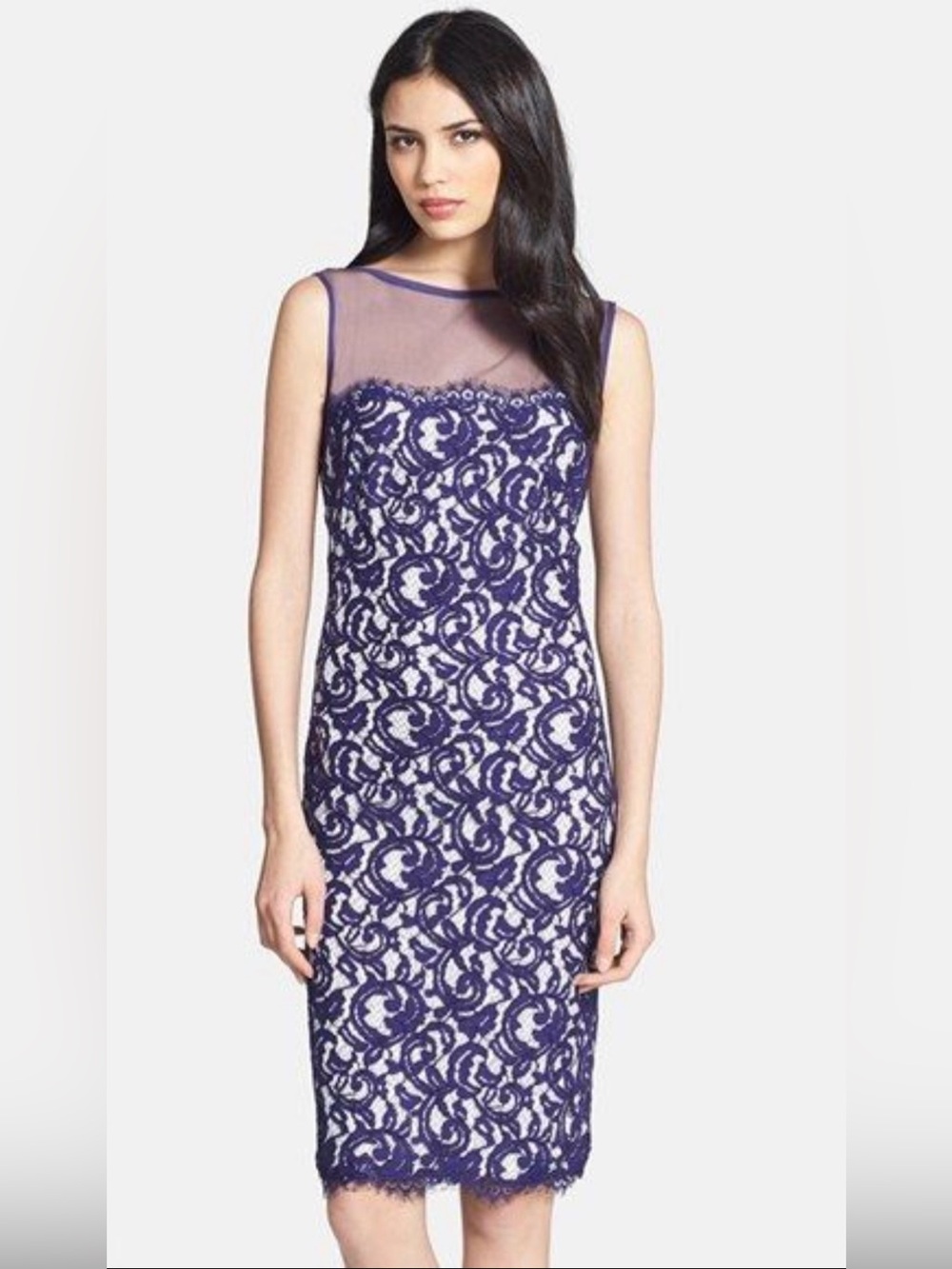 Tadashi Shoji Purple Lace Overlay Sheath Dress